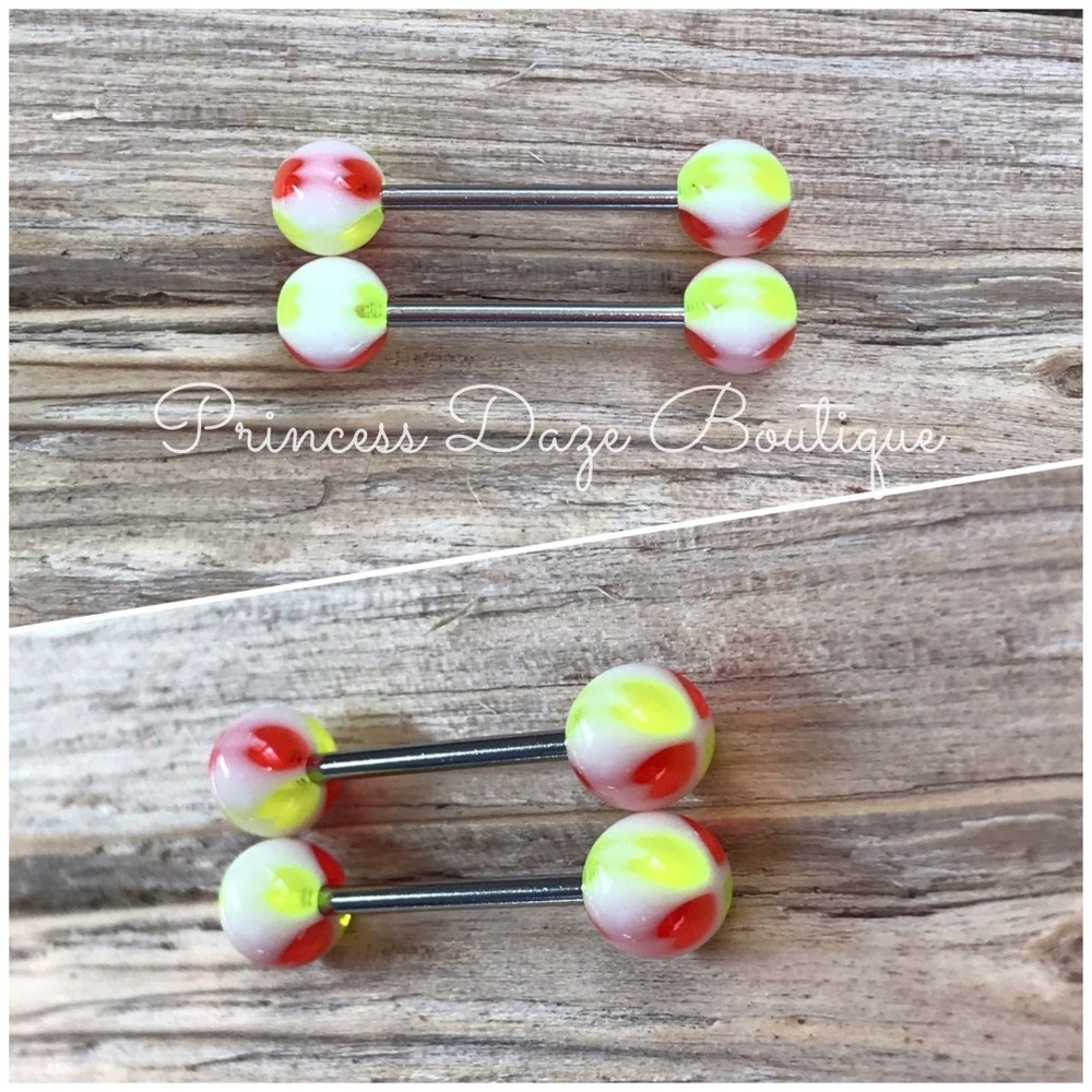 Neon‎ Yellow Red White Acrylic Nipple Ring Barbell Set Body Jewelry